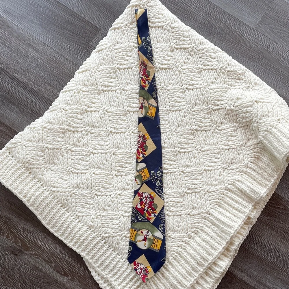 Vintage Men's Football Themed Wide Tie - Blue and Red